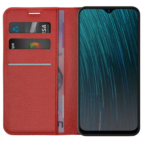 Leather Wallet Case & Card Holder Pouch for Oppo AX5s - Red